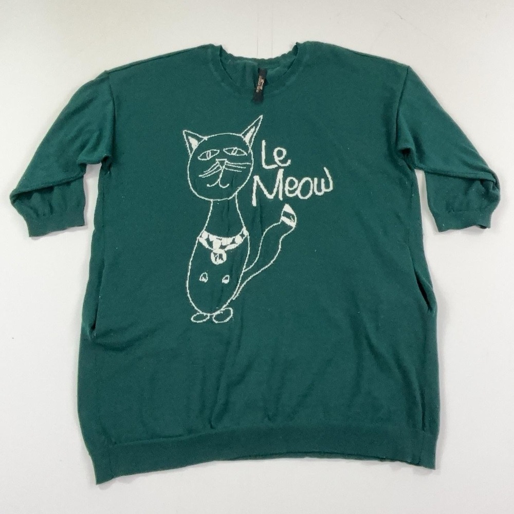Melissa McCarthy Seven7 Sweater Tunic Womens 2X Green Cat Graphic Pullover